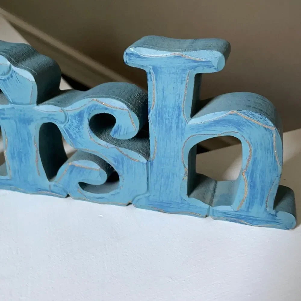 Wooden Blue Whimsical ‘ Wish ’ Word Block Table Decor